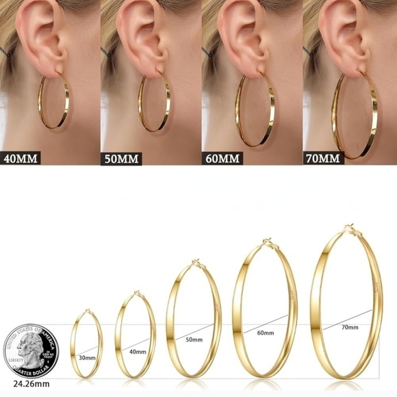 18k Gold Over Stainless Steel 60 mm 2.3" Hoop Earrings NWT Sensitive Ears - Picture 4 of 4